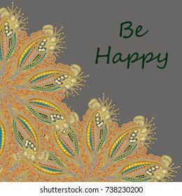 Abstract zentangle inspired art tracery card design with doodle in bright colors.