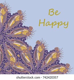 Abstract zentangle inspired art tracery card design with doodle in bright colors.