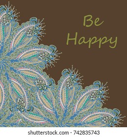 Abstract zentangle inspired art tracery card design with doodle in bright colors.