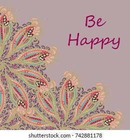 Abstract zentangle inspired art tracery card design with doodle in bright colors.