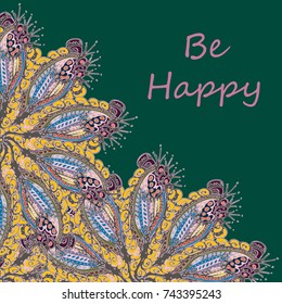 Abstract zentangle inspired art tracery card design with doodle in bright colors.