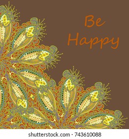 Abstract zentangle inspired art tracery card design with doodle in bright colors.