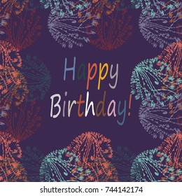 Abstract zentangle inspired art tracery card design with doodle in bright colors.