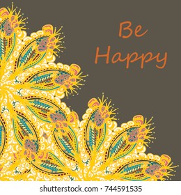 Abstract zentangle inspired art tracery card design with doodle in bright colors.
