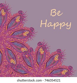 Abstract zentangle inspired art tracery card design with doodle in bright colors.