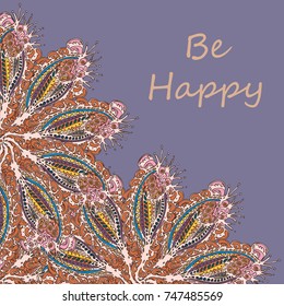 Abstract zentangle inspired art tracery card design with doodle in bright colors.