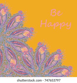 Abstract zentangle inspired art tracery card design with doodle in bright colors.