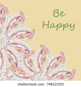 Abstract zentangle inspired art tracery card design with doodle in bright colors.