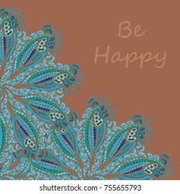 Abstract zentangle inspired art tracery card design with doodle in bright colors.