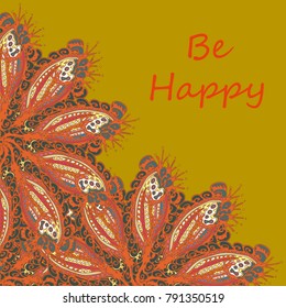 Abstract zentangle inspired art tracery card design with doodle in bright colors.