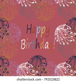 Abstract zentangle inspired art tracery card design with doodle in bright colors.