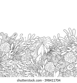 Abstract zentangle style hand drawn invitation card. Wavy doodle frame design for a card. Decorative element border.