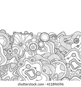 Abstract zentangle style hand drawn  invitation card. Wavy doodle frame design for card. Vector decorative element border.