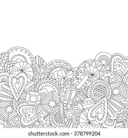 Abstract zentangle style invitation card. Wavy doodle frame design for card. Decorative element border.
