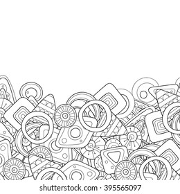 Abstract zentangle style invitation card. Wavy doodle frame design for card. Decorative hand drawn element border.