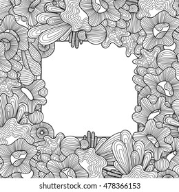 Abstract zentangle style invitation card. Wavy doodle frame design for card. Vector decorative element border.