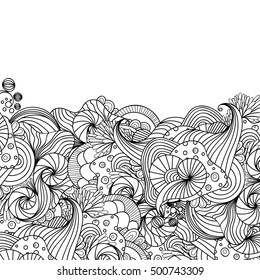 Abstract zentangle style invitation card. Wavy doodle frame design for card. Vector decorative element border.