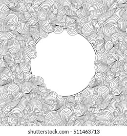 Abstract zentangle style invitation card. Wavy doodle frame design for card. Vector decorative element border.