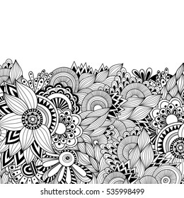 Abstract zentangle style invitation card. Wavy doodle frame design for card. Vector decorative element border.