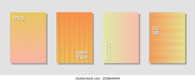 Abstract zig zag banner templates, wavy lines gradient stripes backgrounds for educational cover. Curve shapes stripes, zig zag edge lines halftone texture gradient book covers pink orange set.