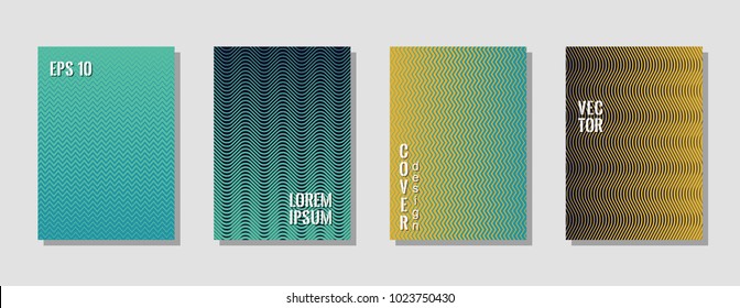 Abstract zig zag banner templates, wavy lines gradient stripes backgrounds for music party cover. Curve shapes stripes, zig zag edge lines halftone texture gradient posters sea green collection.