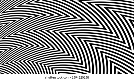 Abstract zig zag optical illusion background. Black and white striped lines vector design.