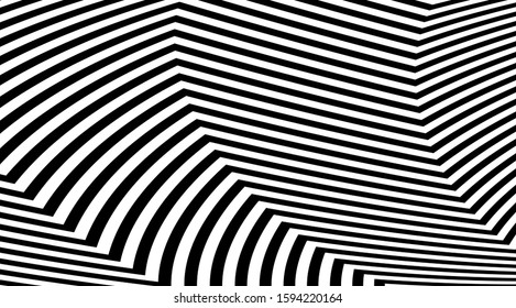 Abstract zig zag optical illusion background. Black and white striped lines vector design.