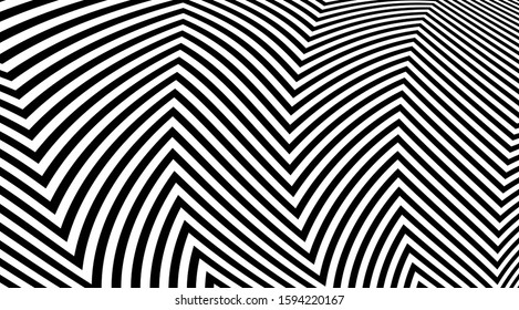 Abstract zig zag optical illusion background. Black and white striped lines vector design.