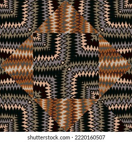 Abstract zig zag wave seamless pattern. Hand drawn lines mosaic ornament. Retro stripes print wallpaper. Doodle style. Design for fabric, textile, wrapping paper, cover. Vector illustration