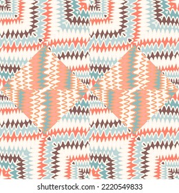 Abstract zig zag wave seamless pattern. Hand drawn lines mosaic ornament. Retro stripes print wallpaper. Doodle style. Design for fabric, textile, wrapping paper, cover. Vector illustration