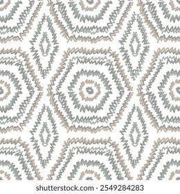 Abstract zig zag wave seamless hand drawn vector pattern. 
Geometric decorative seamless Embroidery pattern on white background.