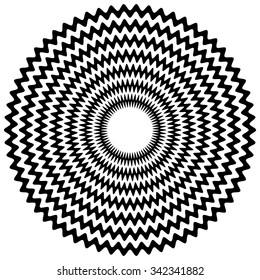 Abstract zigzag concentric element with jagged edges on white. Vector art.