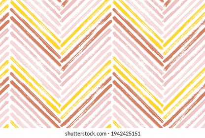 Abstract zigzag fashion print vector seamless pattern. Paintbrush strokes geometric stripes. Hand drawn paint texture zig zag chevron elements. Horizontal stripes fabric print seamless design.