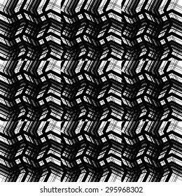 Abstract zigzag grid, intersecting lines with zigzag effect. Black and white pattern.
