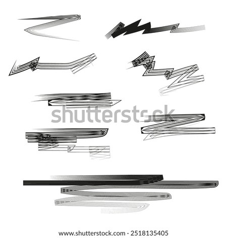 Abstract zigzag lines. Black and white distorted shapes. Dynamic and irregular patterns. Simple vector set.
