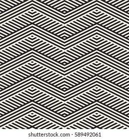 Abstract ZigZag Parallel Stripes. Stylish Ethnic Ornament. Vector Seamless Pattern. Repeating Monochrome Background