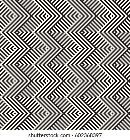 Abstract ZigZag Parallel Stripes. Stylish Ethnic Ornament. Vector Seamless Pattern. Repeating Monochrome Background