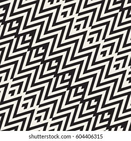 Abstract ZigZag Parallel Stripes. Stylish Ethnic Ornament. Vector Seamless Pattern. Repeating Monochrome Background