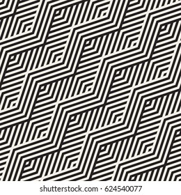 Abstract ZigZag Parallel Stripes. Stylish Ethnic Ornament. Vector Seamless Pattern. Repeating Monochrome Background