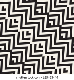 Abstract ZigZag Parallel Stripes. Stylish Ethnic Ornament. Vector Seamless Pattern. Repeating Monochrome Background