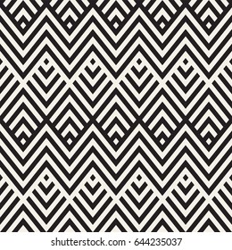 Abstract ZigZag Parallel Stripes. Stylish Ethnic Ornament. Vector Seamless Pattern. Repeating Monochrome Background