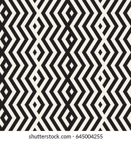 Abstract ZigZag Parallel Stripes. Stylish Ethnic Ornament. Vector Seamless Pattern. Repeating Monochrome Background