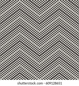 Abstract ZigZag Parallel Stripes. Vector Seamless Pattern. Repeating Monochrome Background