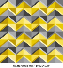 Abstract zigzag pattern Triangle shape, chevron shape, seamless background. Color trends of the year 2021, yellow and gray. Textured for fabric, tile, cover, poster, wall. Vector illustration.