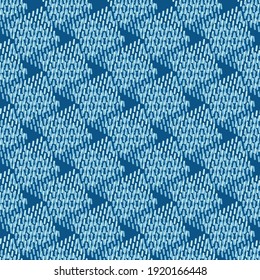 Abstract zigzag seamless vector pattern background. Monochrome painterly denim blue canvas backdrop with diagonal wavy line effect. Burlap chevron 3d style wave design.Terraced repeat.