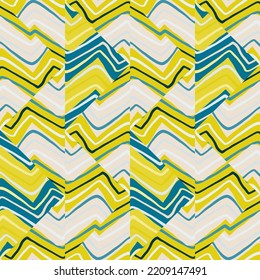 Abstract zigzag waves mosaic seamless pattern. Hand drawn linear tile endless wallpaper. Vintage line ornament. Design for fabric, textile print, wrapping paper, cover. Vector illustration