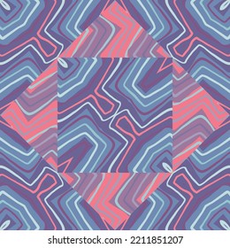 Abstract zigzag waves mosaic seamless pattern. Hand drawn linear tile endless wallpaper. Vintage line ornament. Design for fabric, textile print, wrapping paper, cover. Vector illustration