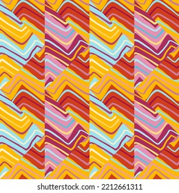 Resumen de zigzag ondas mosaico patrón sin fisuras. Papel de pared sin fin de mosaico lineal dibujado a mano. Ornamento de línea de época. Diseño para tela, impresión textil, papel de envoltura, cubierta. Ilustración del vector