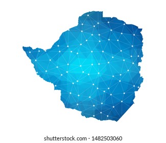 Abstract Zimbabwe Map geometric rumpled triangular low poly style gradient graphic on white background , line dots polygonal design for your . Vector illustration eps 10