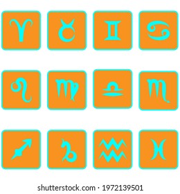 Abstract zodiac icon. Flat symbol. Signs vector  illustrator. Aquarius, Capricorn, Sagittarius, Scorpio, Libra, Virgo, Leo, Cancer, Gemini, Taurus, Aries, Pisces